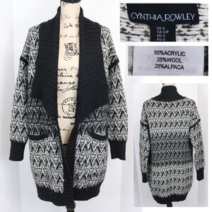 Cynthia Rowley Women Size S Alpaca Wool Blend Oversized Long Cardigan Pockets